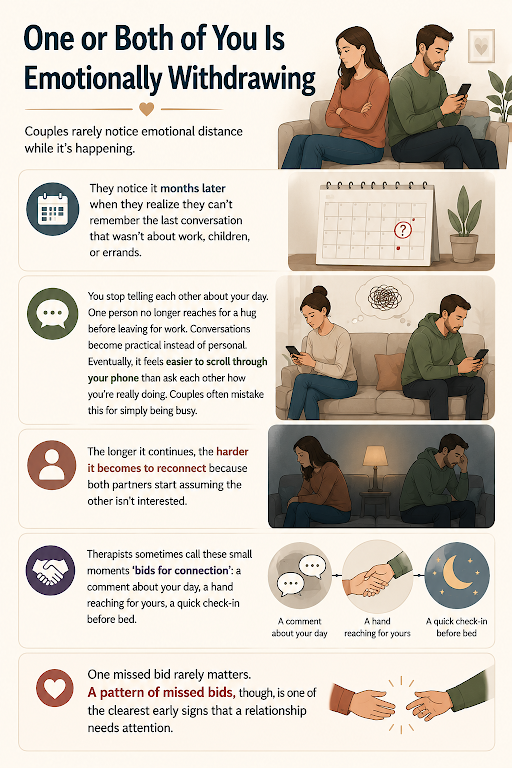 Couple experiencing emotional distance and missed connection in their relationship