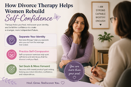 Woman rebuilding confidence through divorce therapy